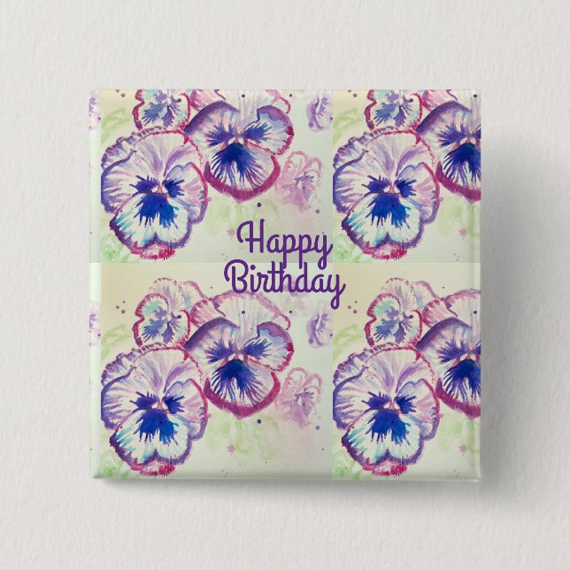 Badge Carré 5 Cm Pansies Pansy Fleur violet Rose floral (Devant)