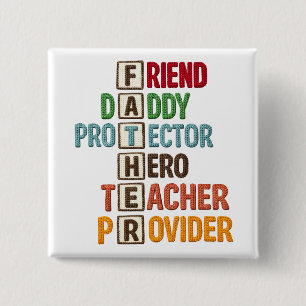 Badge Carré 5 Cm Papa ami protecteur héros enseignant pourvoyeur