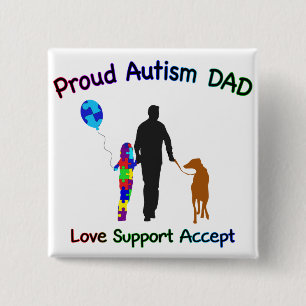 Badge Carré 5 Cm Papa autiste avec chien