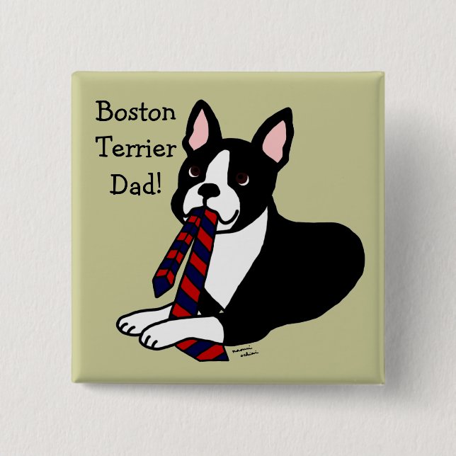 Badge Carré 5 Cm Papa de Boston Terrier avec la cravate 2 (Devant)