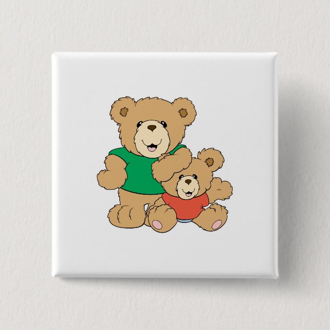 Badge Carré 5 Cm Papa et bébé ours (Devant)