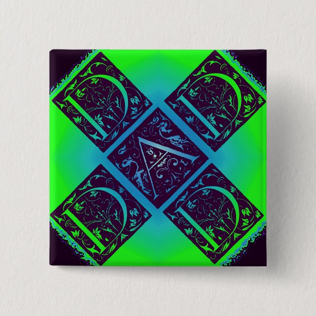 Badge Carré 5 Cm Papa Fancy Texte Vert Bleu Arrière - plan (Devant)