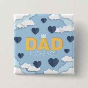 Badge Carré 5 Cm Papa, je t'aime, fête des pères cadeau