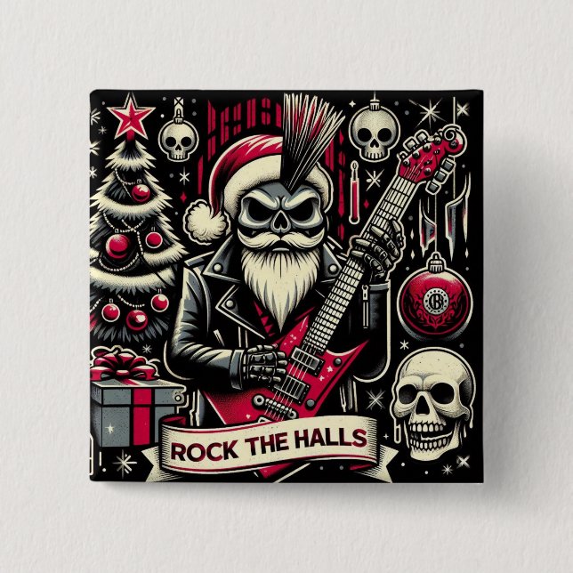 Badge Carré 5 Cm Papa rockeur Noël  (Devant)