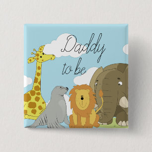Badge Carré 5 Cm Papa sera le Baby shower des animaux de la jungle