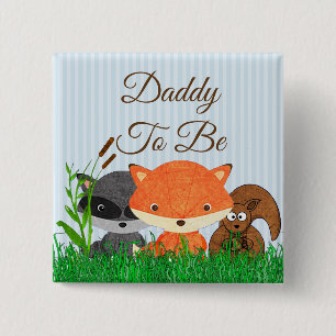 Badge Carré 5 Cm Papa sera Woodland Créateur Forêt Animaux Écorce