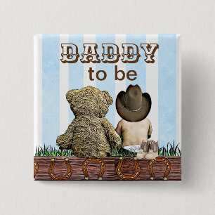 Badge Carré 5 Cm Papa to Be Lil' Cowboy et Teddy Bear Baby shower