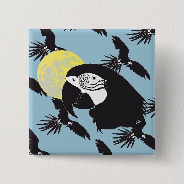 Badge Carré 5 Cm Papagei Ara Magnet (Devant)
