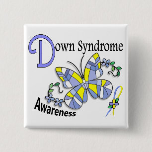 Badge Carré 5 Cm Papillon 2 syndrome de Down en verre souillé
