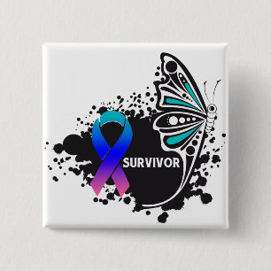 Badge Carré 5 Cm Papillon Abstrait Survivant Thyroïde Cancer