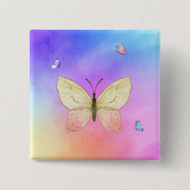 Badge Carré 5 Cm Papillon aquarelle (Devant)
