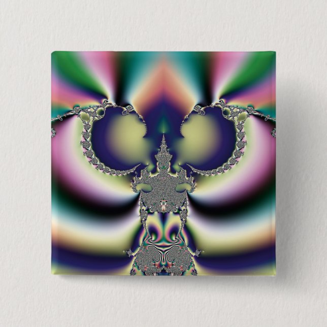 Badge Carré 5 Cm Papillon Arc-en-Ciel (Devant)