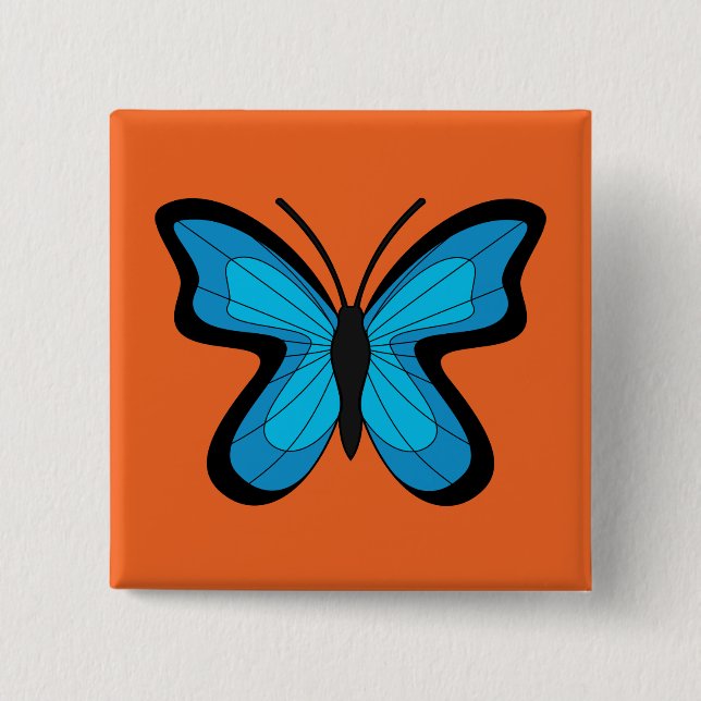 Badge Carré 5 Cm Papillon bleu (Devant)