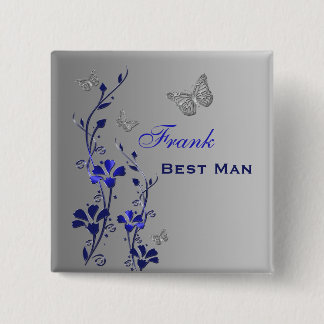 Badge Carré 5 Cm Papillon bleu et argenté Floral Meilleur Pinceau H