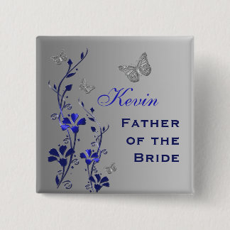 Badge Carré 5 Cm Papillon bleu et argenté Flore Père Pin