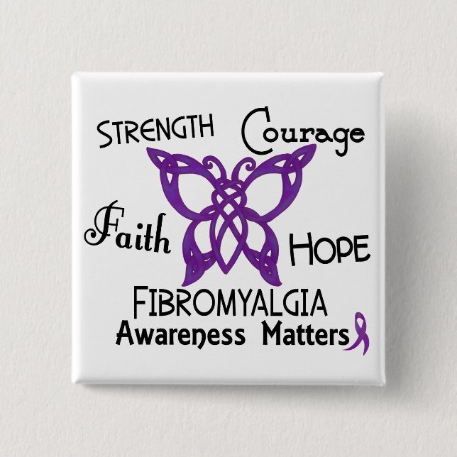 Badge Carré 5 Cm Papillon celtique 3 de fibromyalgie (Devant)