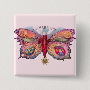 Badge Carré 5 Cm Papillon Cigar Antique Peinture publicité