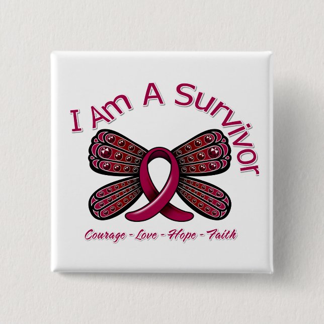 Badge Carré 5 Cm Papillon d'anémie de la faucille Je suis un surviv (Devant)