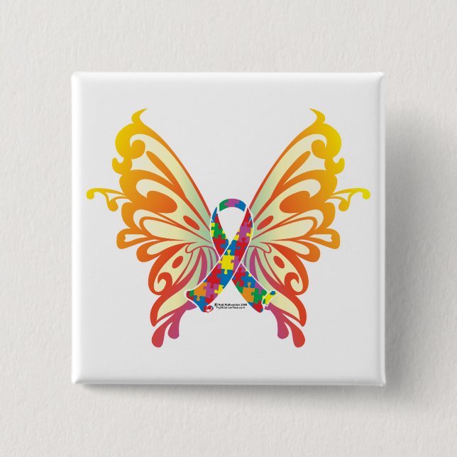 Badge Carré 5 Cm Papillon de ruban d'autisme (Devant)