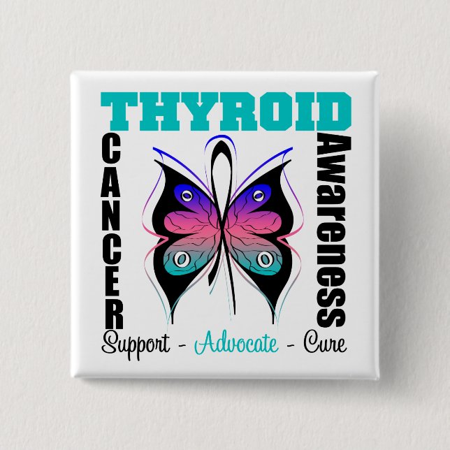 Badge Carré 5 Cm Papillon de sensibilisation au cancer de la thyroï (Devant)