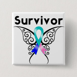 Badge Carré 5 Cm Papillon de tribal de survivant de cancer de la