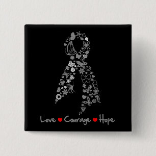 Badge Carré 5 Cm Papillon d'espoir de courage d'amour - cancer du