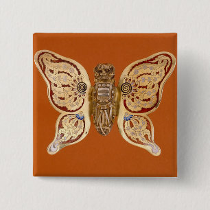 Badge Carré 5 Cm Papillon en or Tiffany vintage, Art Victorien