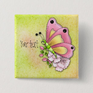 Badge Carré 5 Cm Papillon et fleurs mignons