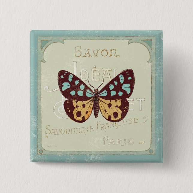 Badge Carré 5 Cm Papillon modelé par cru (Devant)