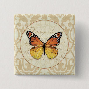 Badge Carré 5 Cm Papillon orange vintage