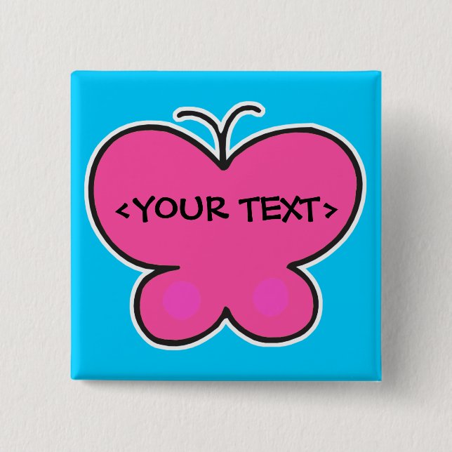 Badge Carré 5 Cm papillon rose mignon,<YOUR TEXT> (Devant)