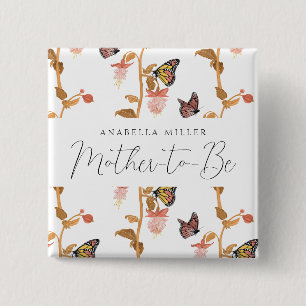 Badge Carré 5 Cm Papillon rose moderne maman pour être Baby shower