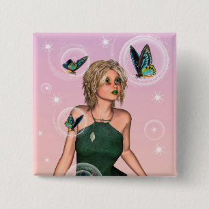 Badge Carré 5 Cm Papillon scintillant Fée Fantaisie Art
