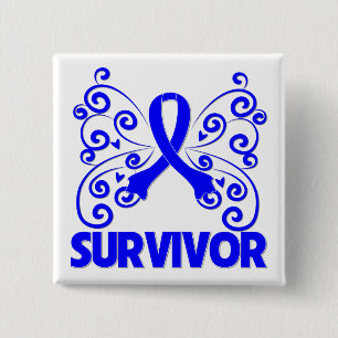 Badge Carré 5 Cm Papillon survivant du cancer du côlon