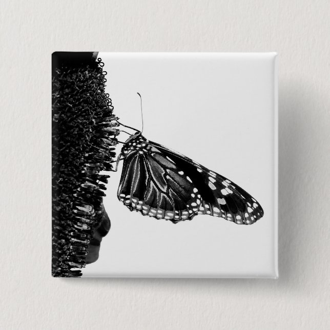Badge Carré 5 Cm papillon timide blacq (Devant)