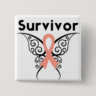 Badge Carré 5 Cm Papillon tribal survivant du cancer utérin