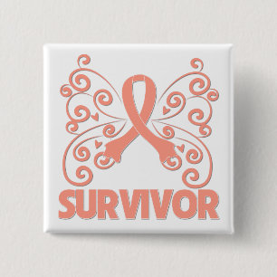 Badge Carré 5 Cm Papillon utérin de survivant de Cancer