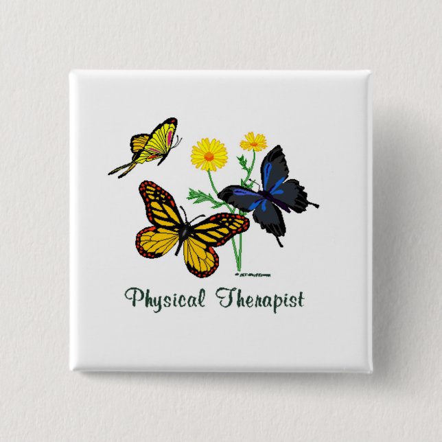 Badge Carré 5 Cm Papillons de physiothérapeute (Devant)