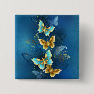 Badge Carré 5 Cm Papillons dorés
