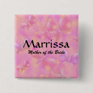 Badge Carré 5 Cm Papillons en pastel nommés de noce