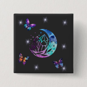 Badge Carré 5 Cm Papillons, lune et cristaux