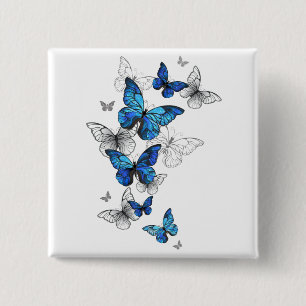 Badge Carré 5 Cm Papillons volants bleus Morpho
