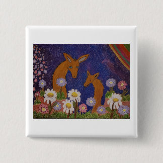 Badge Carré 5 Cm Pâquerettes et Cerfs