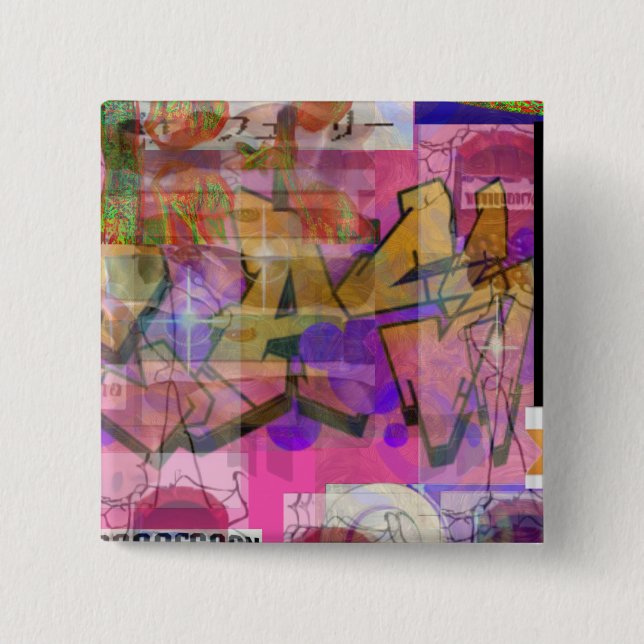 Badge Carré 5 Cm Par la Ligue de la tromperie "Neo-Graffiti" (Devant)