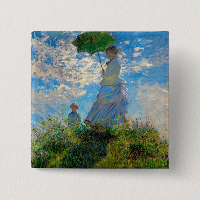 Badge Carré 5 Cm Parasol Monet Femme Impressionnisme (Devant)