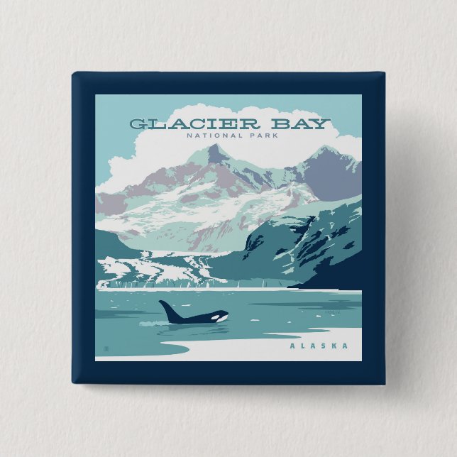 Badge Carré 5 Cm Parc national de Glacier Bay | Orca (Devant)