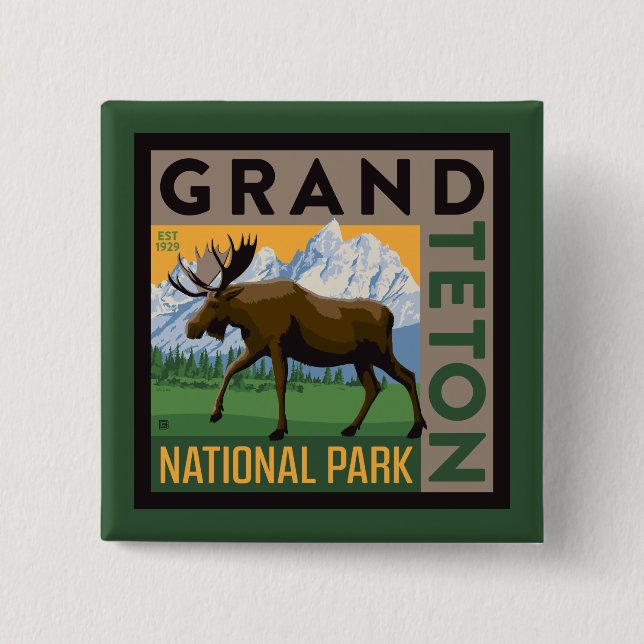 Badge Carré 5 Cm Parc national de Grand Teton Moose (Devant)