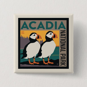 Badge Carré 5 Cm Parc national de l'Acadie, Maine   Puffins