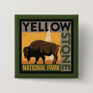 Badge Carré 5 Cm Parc national de Yellowstone   Buffalo