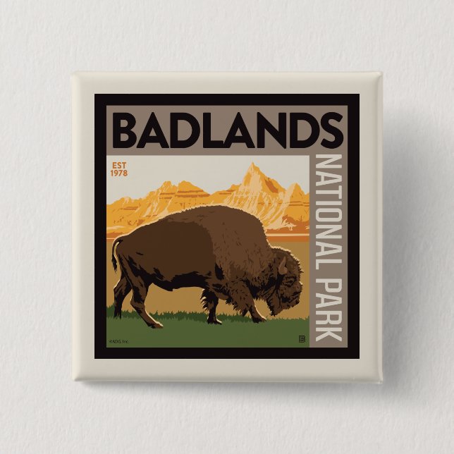 Badge Carré 5 Cm Parc national des Badlands | Buffalo (Devant)